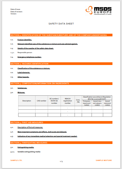 Material Safety Data Sheet 